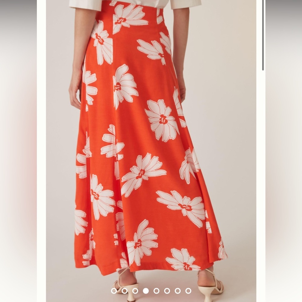 Anthropologie Maeve Orange Floral Midi Skirt - Picture 2 of 7